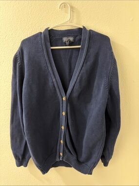 Lands End  Blue Cotton Blend Cardigan with wood  Buttons